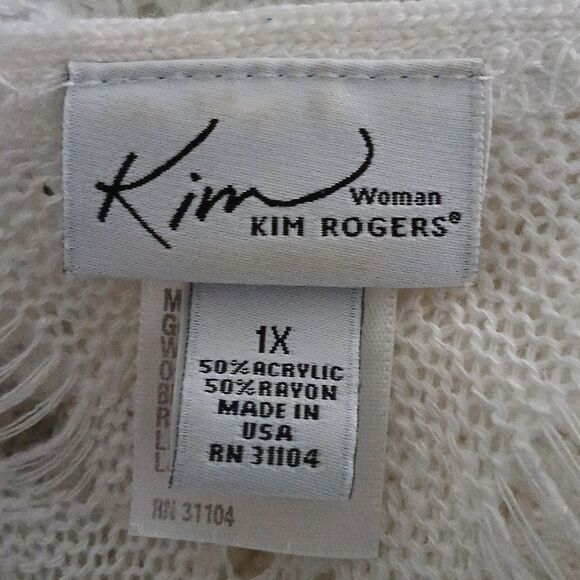 Kim Rogers white crochet  open front cardigan  Sz 1X - Picture 8 of 8
